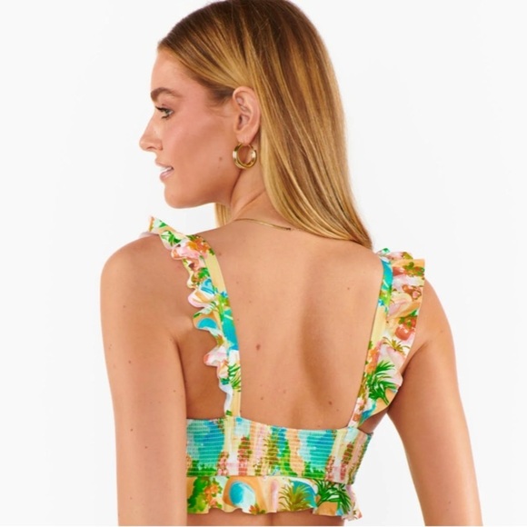 Show Me Your MuMu Tropical Print Ruffle Crop Swim Top Small - Picture 2 of 9